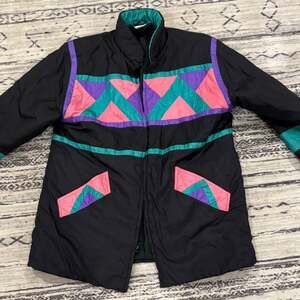 Vintage 90s Dani Colby Color Block Geometric Puffer Jacket